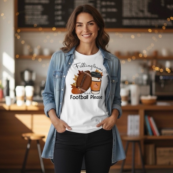 Falling Leaves & Football Please T-Shirt - Picture 2 of 4